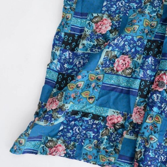 Vintage 90'S Robert Stock 100% Silk  Teal Floral Block Pattern Button Up Size M - Picture 7 of 11